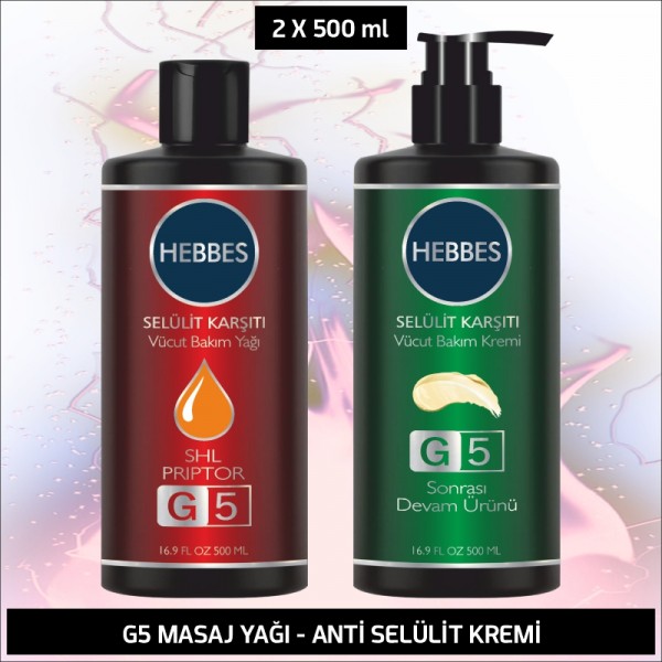 HEBBES G5 Masaj Yağı - Anti Selülit Kremi Body Fit 2'li Set 2x500 ml İnceltici Sıkılaştırıcı Set